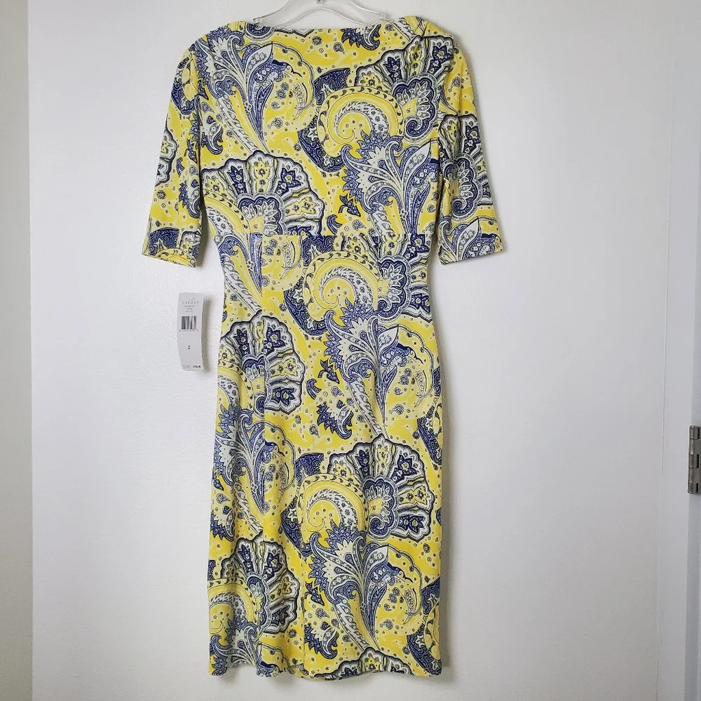 Ralph Lauren‎ NWT Starlight Yellow & Blue Paisley Surplice Dress